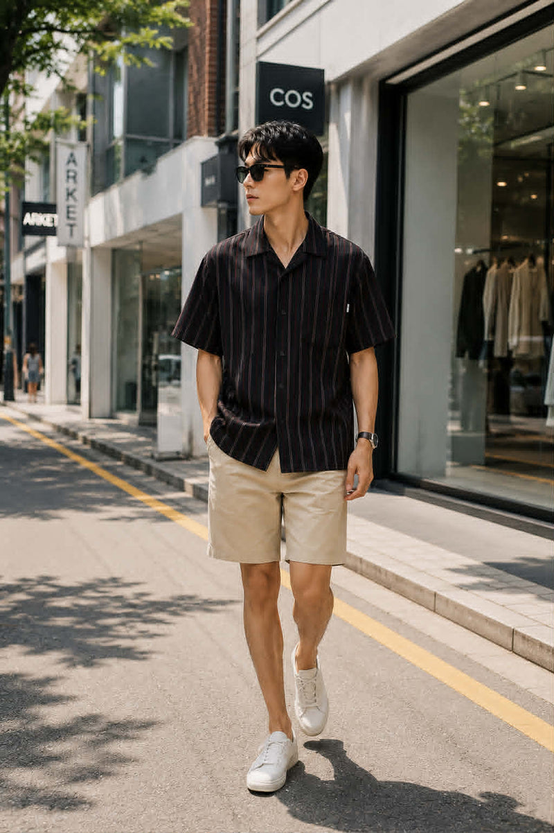 Men’s Retro Striped Loose Fit Short Sleeve Casual Shirt