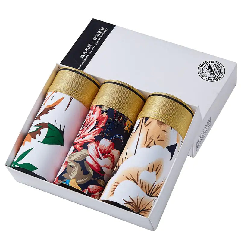 Breathable Ice Silk Men's Boxer Briefs with Print