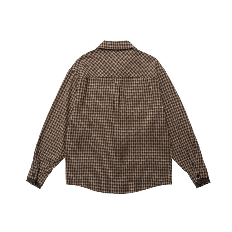 Broken hole patch small grid shirt for men