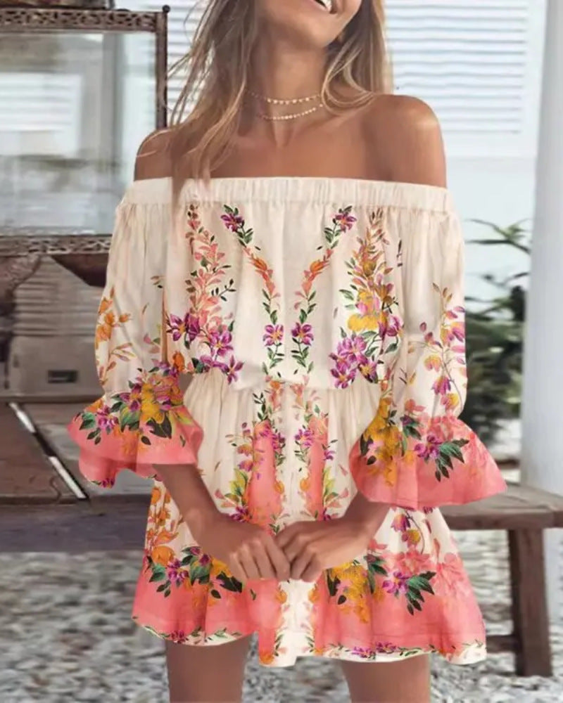 Sexy Fashion One-Shoulder Printed Dress for Women