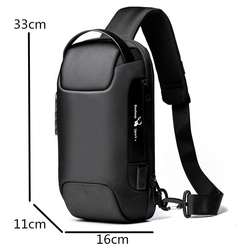 Measurement chart of the sling bag: 33cm height, 16cm width, 11cm depth.