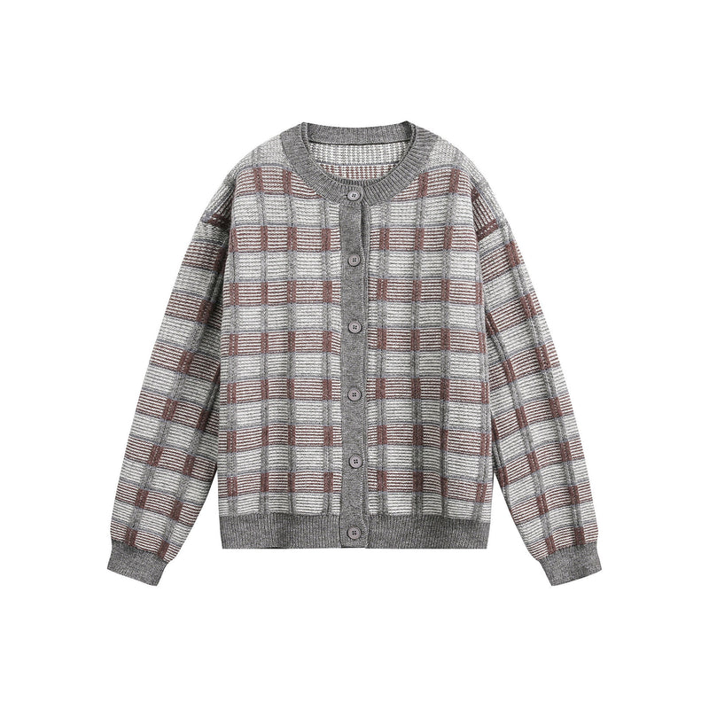 Casual Hooded Plaid Knit Sweater Jacket for Men and Women