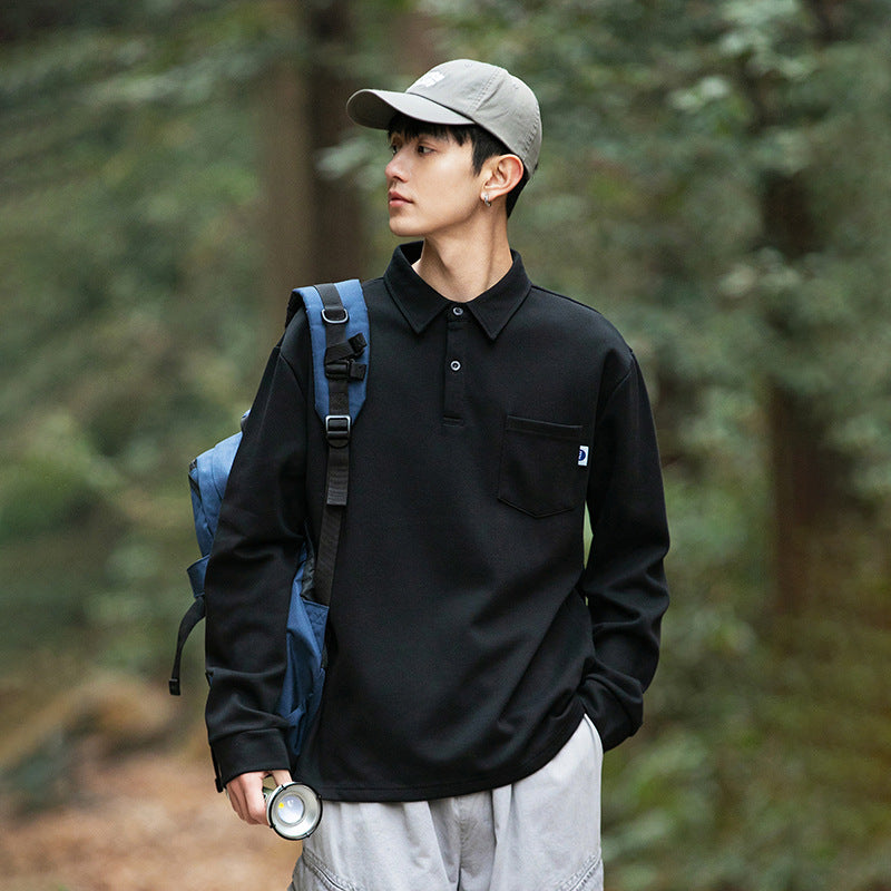 Beaded cotton loose casual pocket T-shirt for men