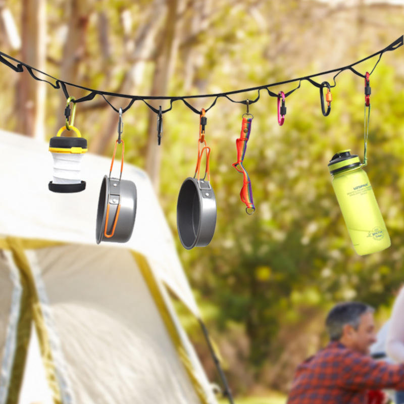Adjustable Camping Storage Rope with 19 Hooks