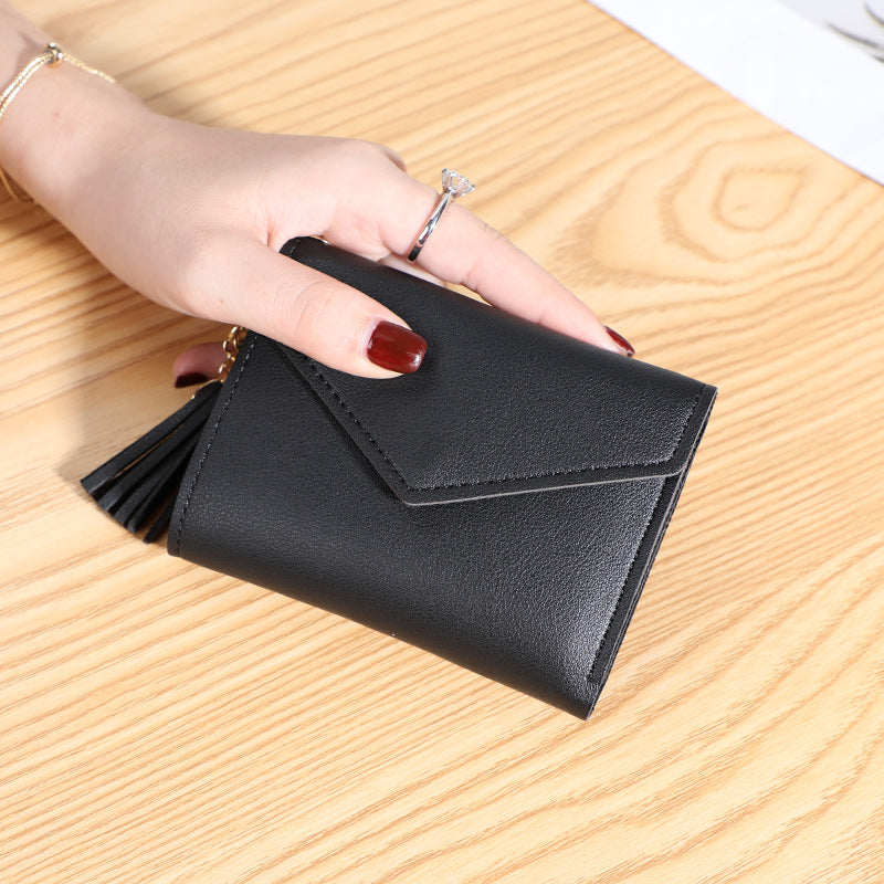 New women's wallet with multiple card slots, Su Liu short card bag, Korean version, small fresh leather wallet, wallet