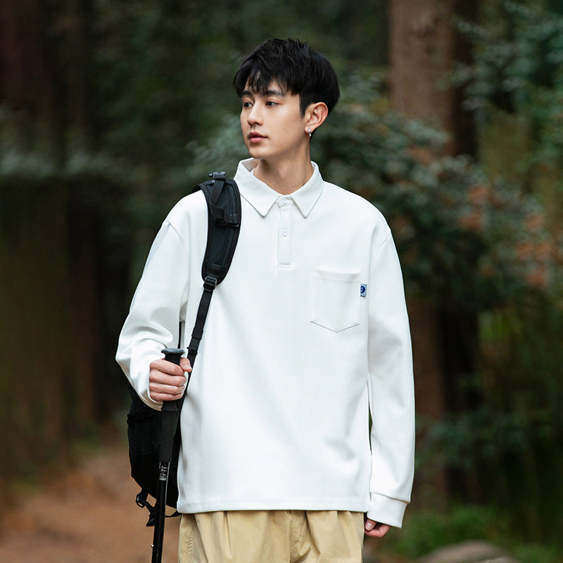 Beaded cotton loose casual pocket T-shirt for men