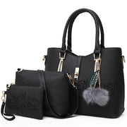 lack 3-piece women’s handbag set with embossed rose pattern, shoulder bag, and wallet
