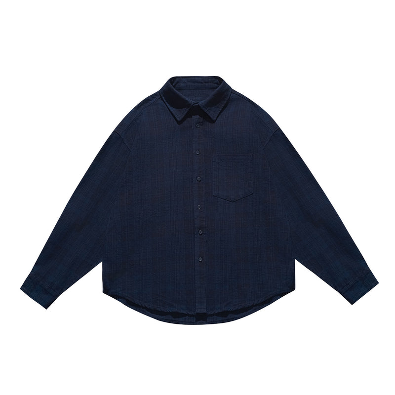 Plaid Patch Pocket Shirt Men Long Sleeve Loose Thick Shirt