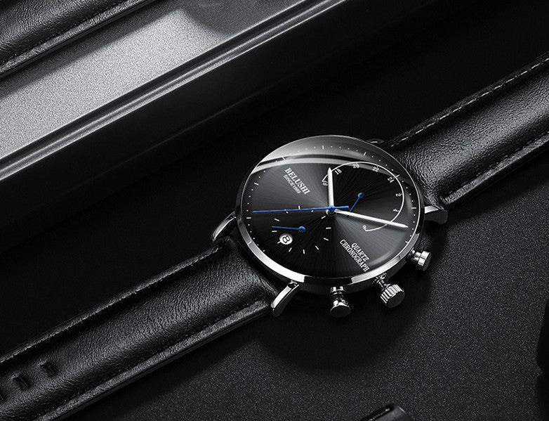 Men's Quartz Watch with Leather Strap
