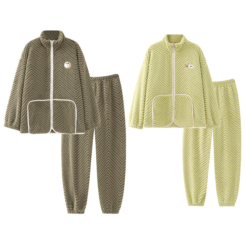 Couple's sleepwear winter thick zipper cardigan can be worn as an outerwear set home clothes