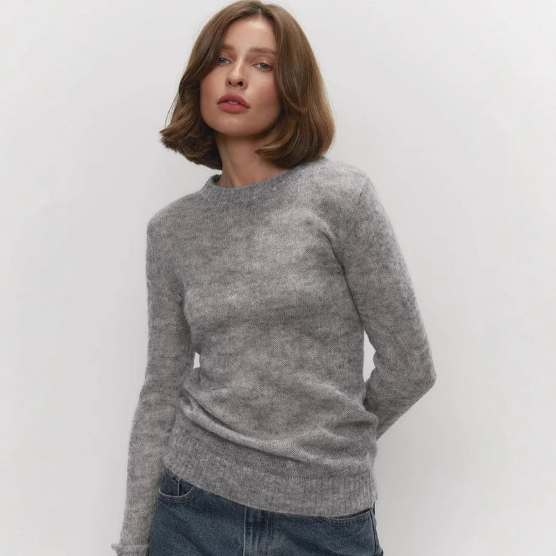 Knitted base semi transparent sweater for women