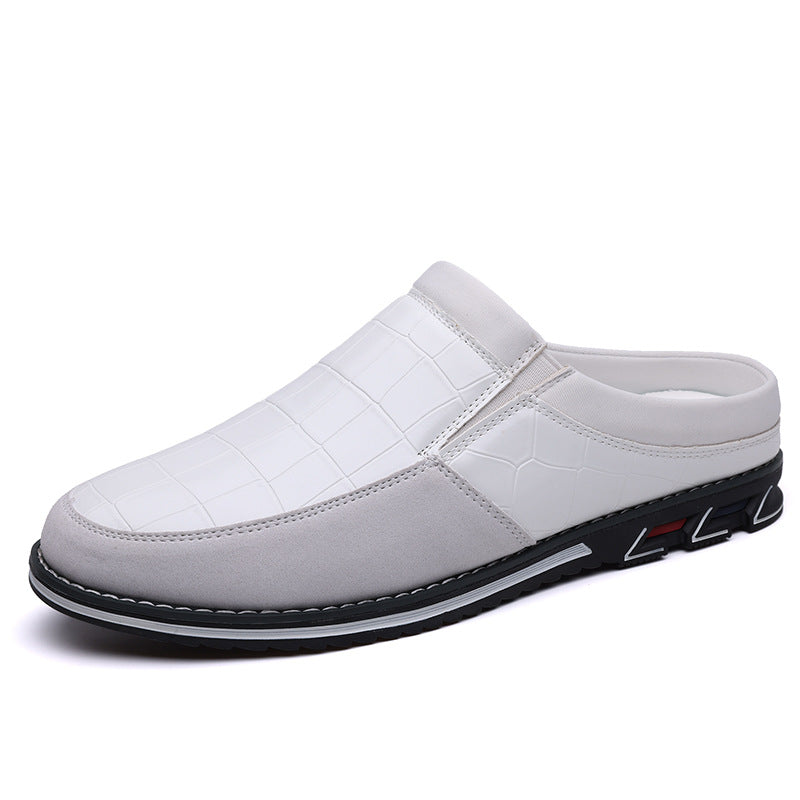 Men's Half-Slipper Leather Shoes Back Strap Slippers Big Size Toe-Covered Slippers