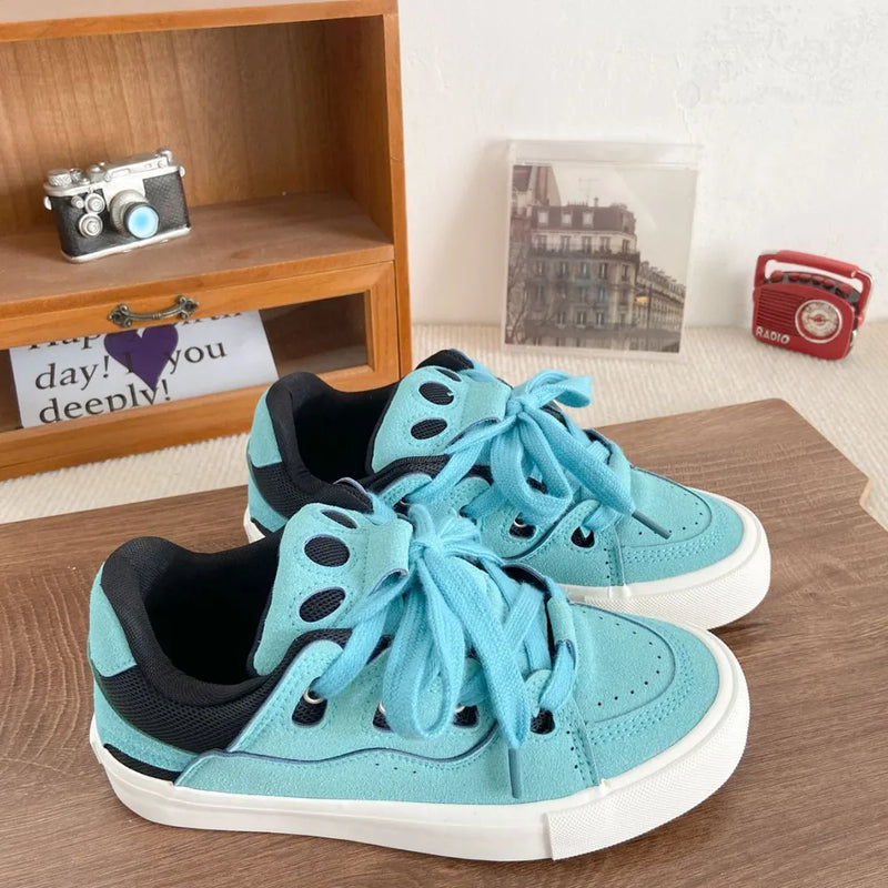 Contrast Lace Up Round Toe Flats Sneakers