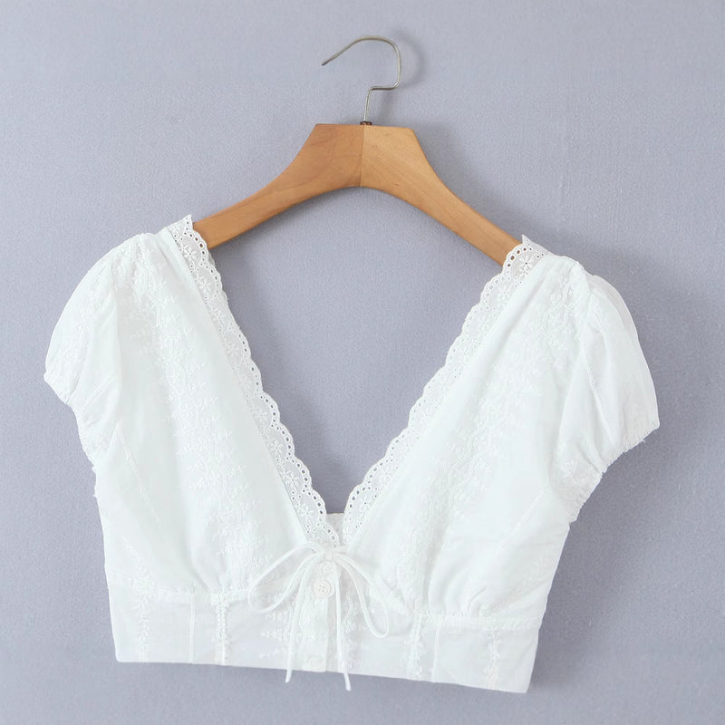 Fashion lace V-neck chest lace up top for women