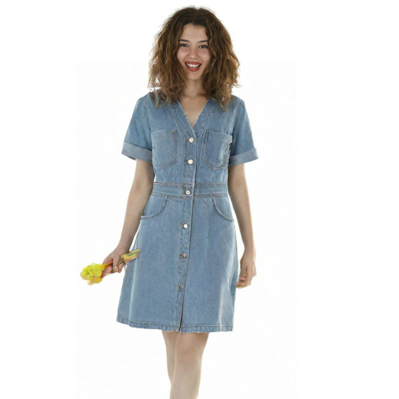 Fashionable and casual denim mini dress