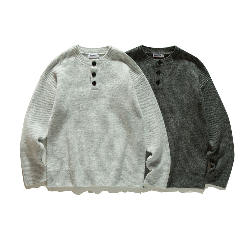 Henley Neck Sweater for Men, Lazy Style High-End Crewneck Knitwear