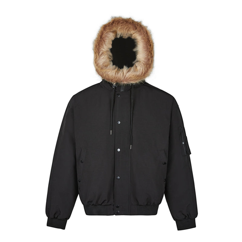 Warm Puffer Jacket with Mountain Carving Fur Collar Coat for Men and Women