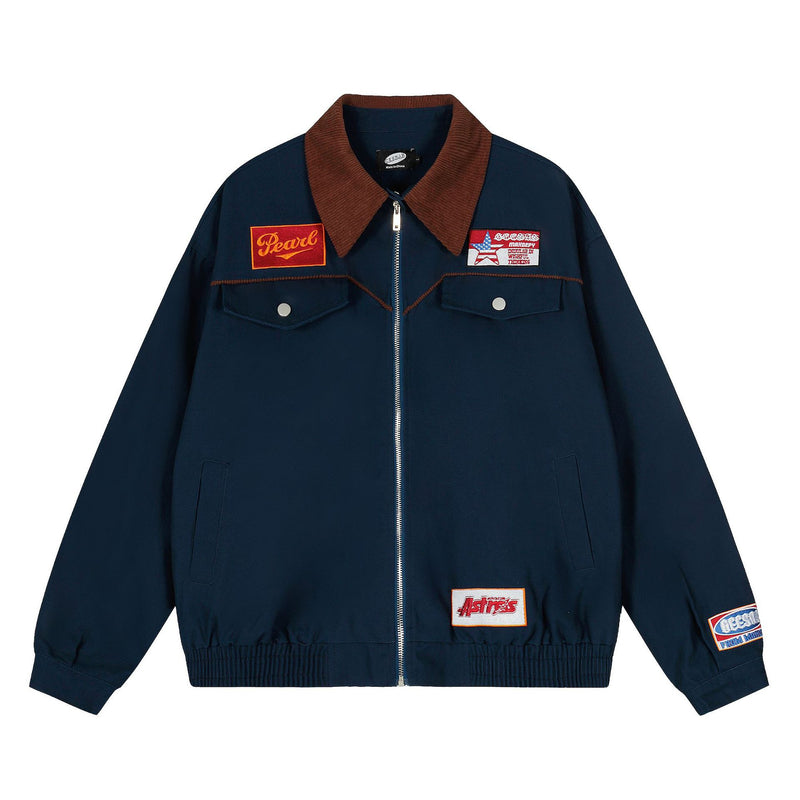 Campus style embroidered jacket with lapel Detroit jacket for men