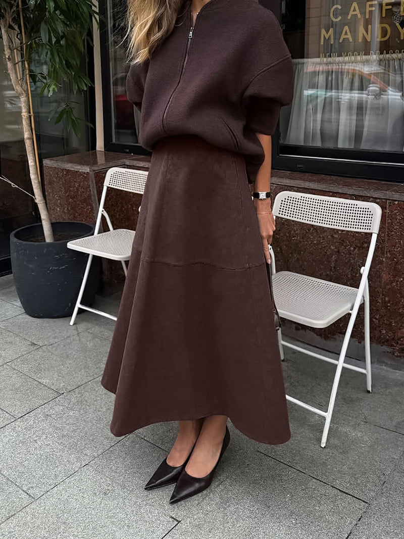 Retro casual brown loose high waisted skirt