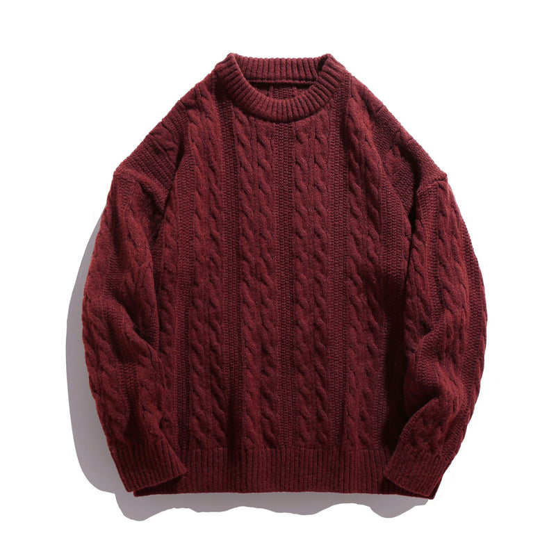 Solid color round neck sweater for men