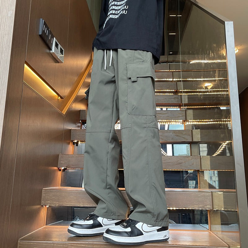 Military green work pants for men with multiple pockets