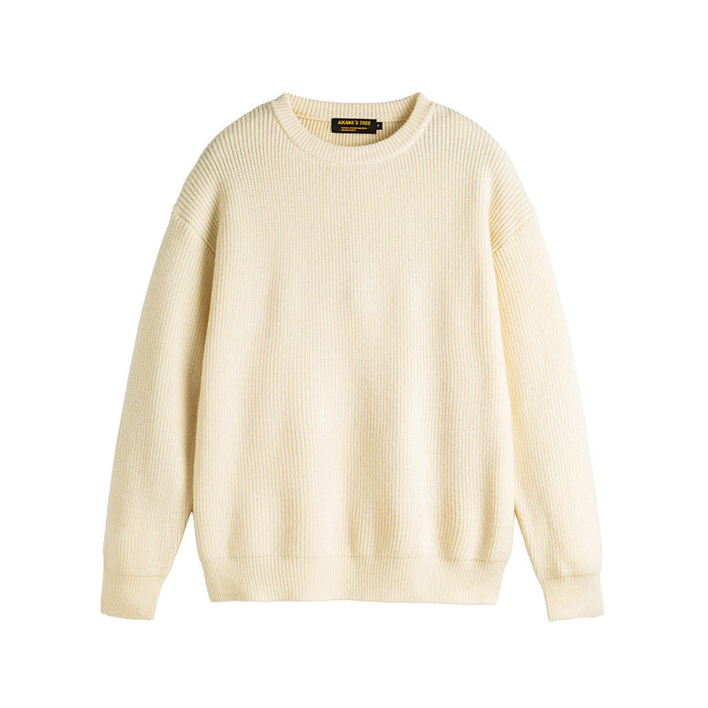 Round neck loose and simple patch sweater knitted sweater for men