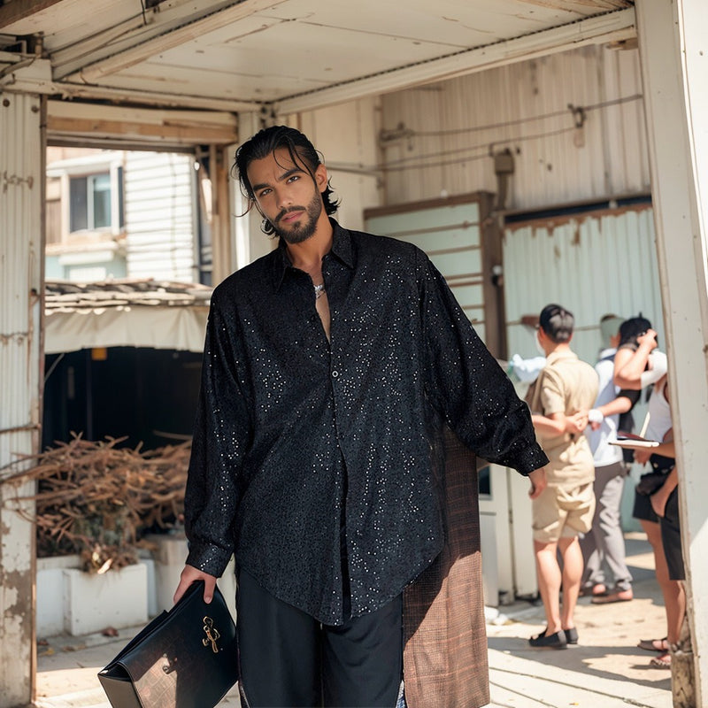 Men's Handmade Sequin Shirt - Loose Luxury Fashion Top