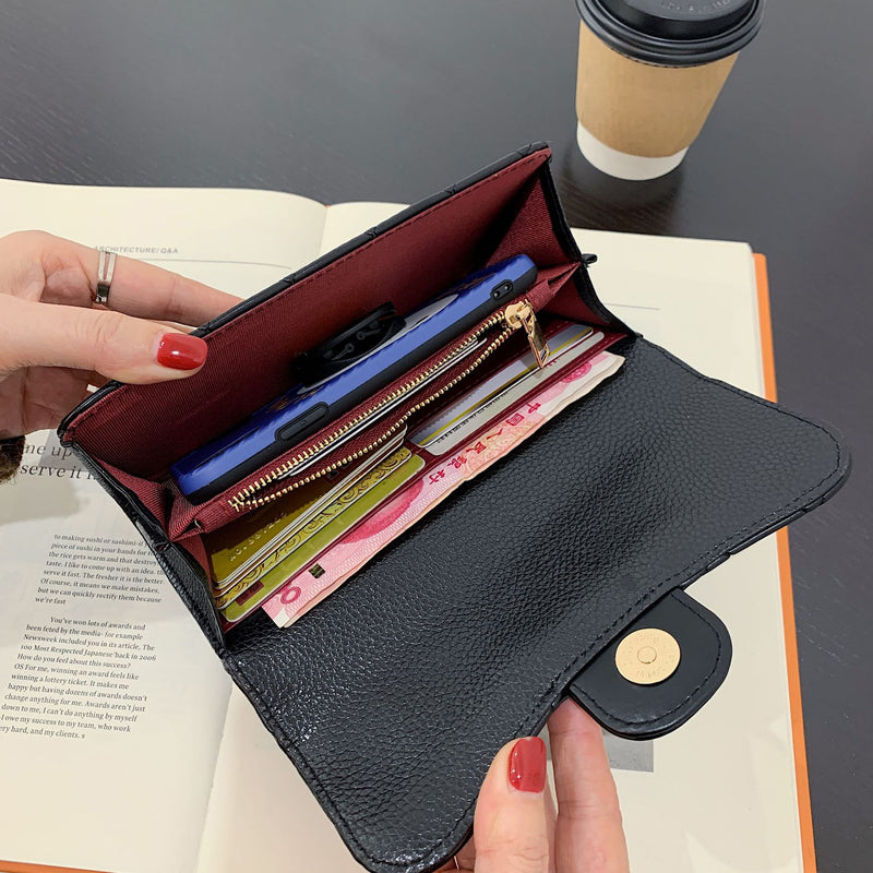 Small Fragrance Folding Wallet Women's Short Wallet Coin Purse Simple Diamond Embroidery Thread Large Capacity Long Wallet Card Holder