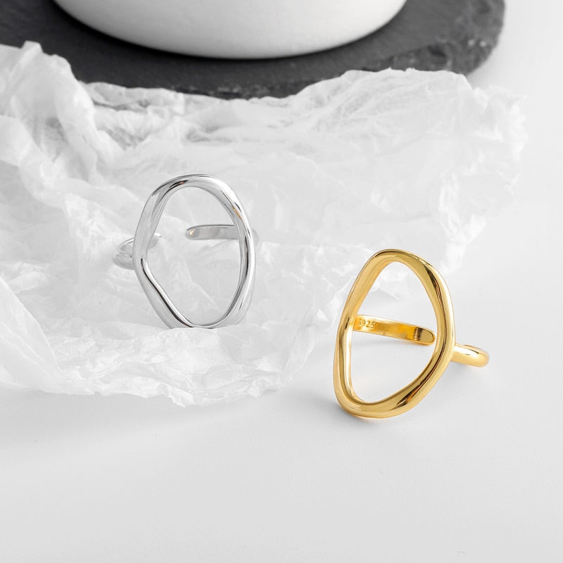 Minimalist Irregular Hollow Ellipse Gold Silver Color Geometric Ring For Women Open Rings S-R711
