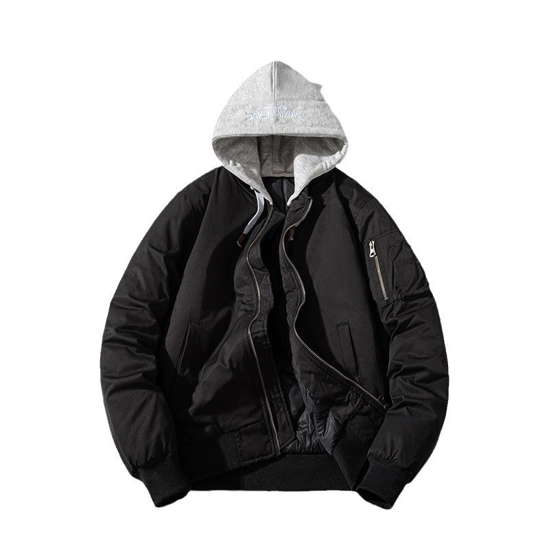 Baseball Jacket Men Simple Popular Cotton-Padded Large Solid Color Outerwear Pilot Jacket Men