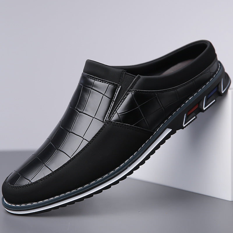 Men's Half-Slipper Leather Shoes Back Strap Slippers Big Size Toe-Covered Slippers