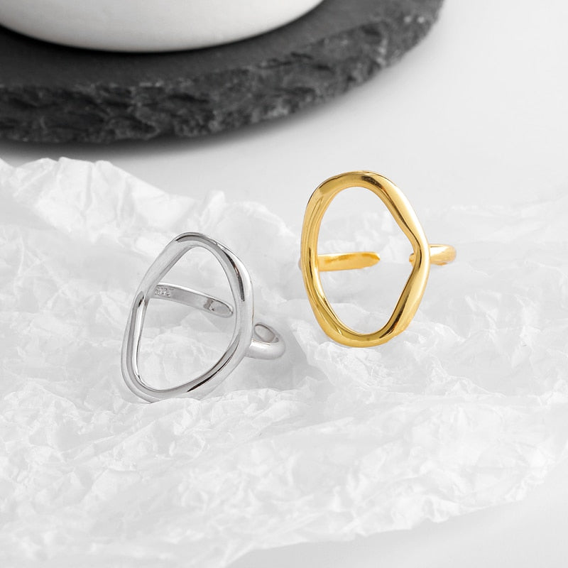 Minimalist Irregular Hollow Ellipse Gold Silver Color Geometric Ring For Women Open Rings S-R711