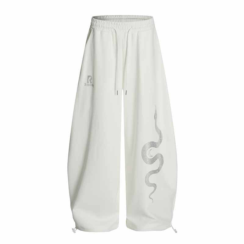 Retro Rhinestone Snake Print Casual Pants Men Street Loose Sport Sweatpants Jazz Hip-Hop Dance Pants