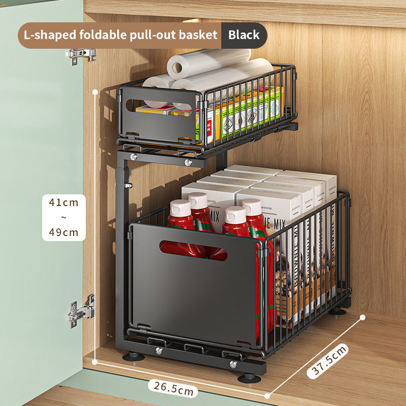 2-tier pull-out cabinet organizer, adjustable kitchen basket, under-sink organizer, spice rack, drawer slide.