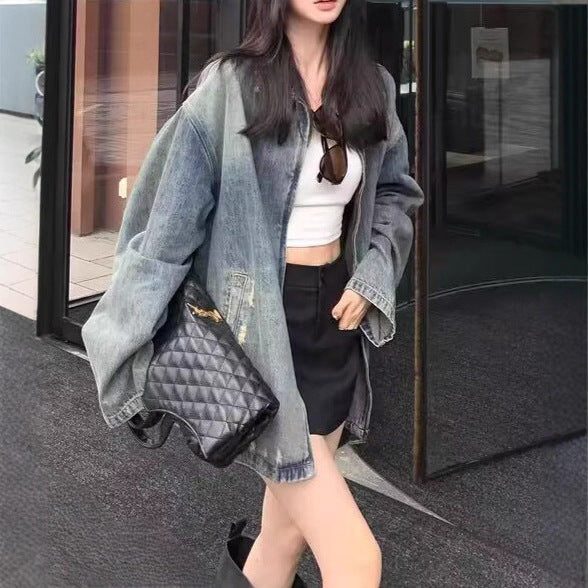 Distressed Ripped Denim Jacket Women Casual Loose  Vintage Jacket Top