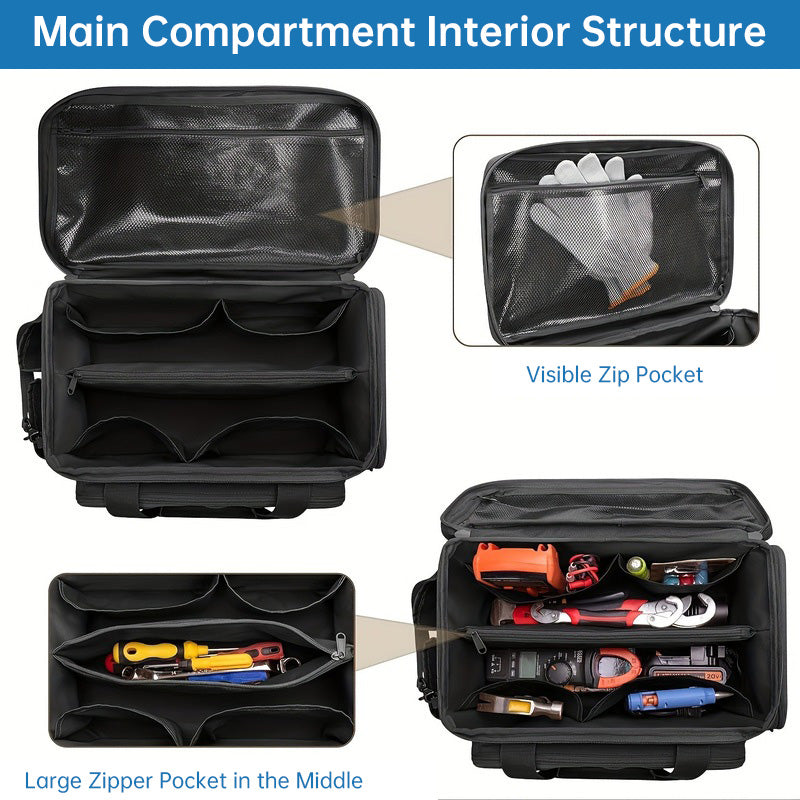 14" Heavy-Duty Tool: 2 Bags + Non-Slip Organizer (for Electricians, Multi-Pocket)
