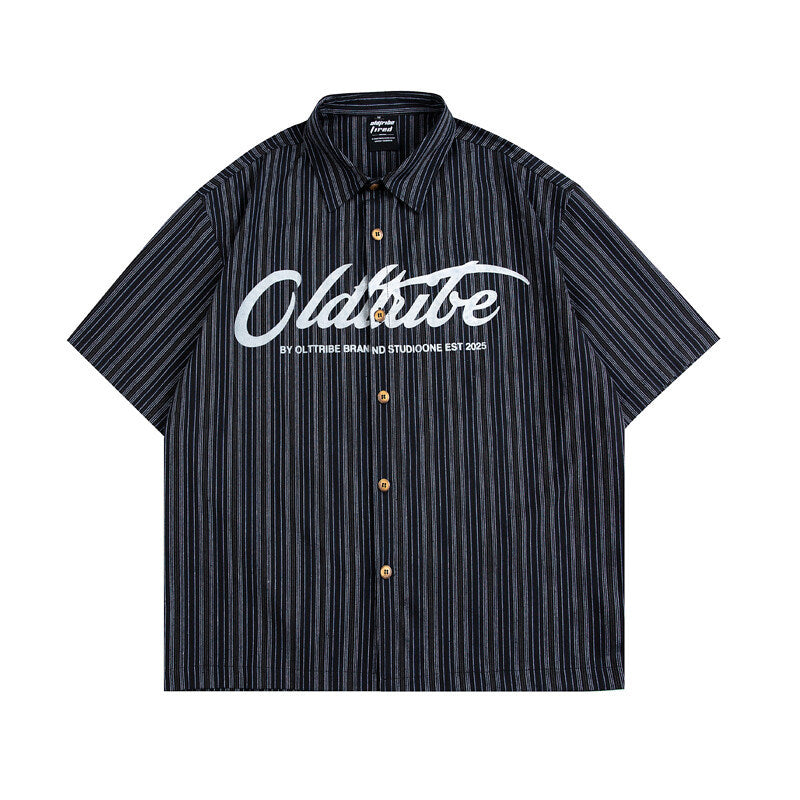 Letter printed striped short sleeved shirt for men