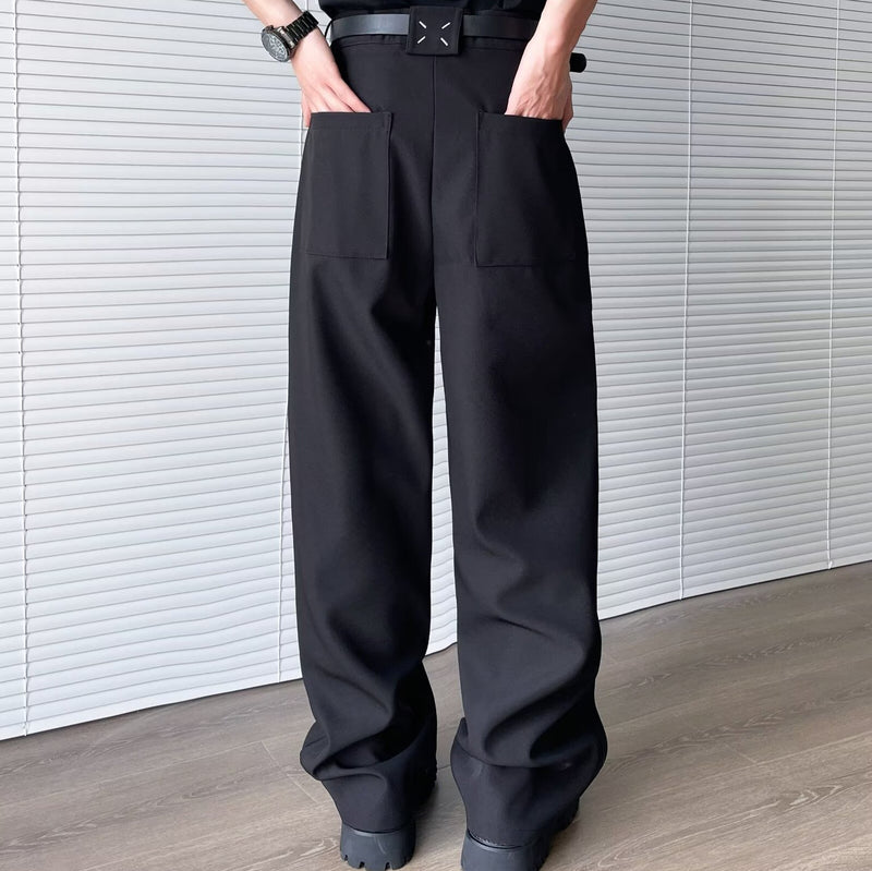 Black straight leg hanging sensation trousers for men