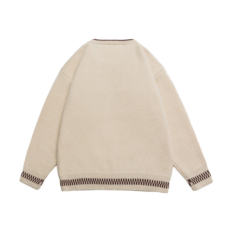 Jacquard color blocked round neck sweater for men