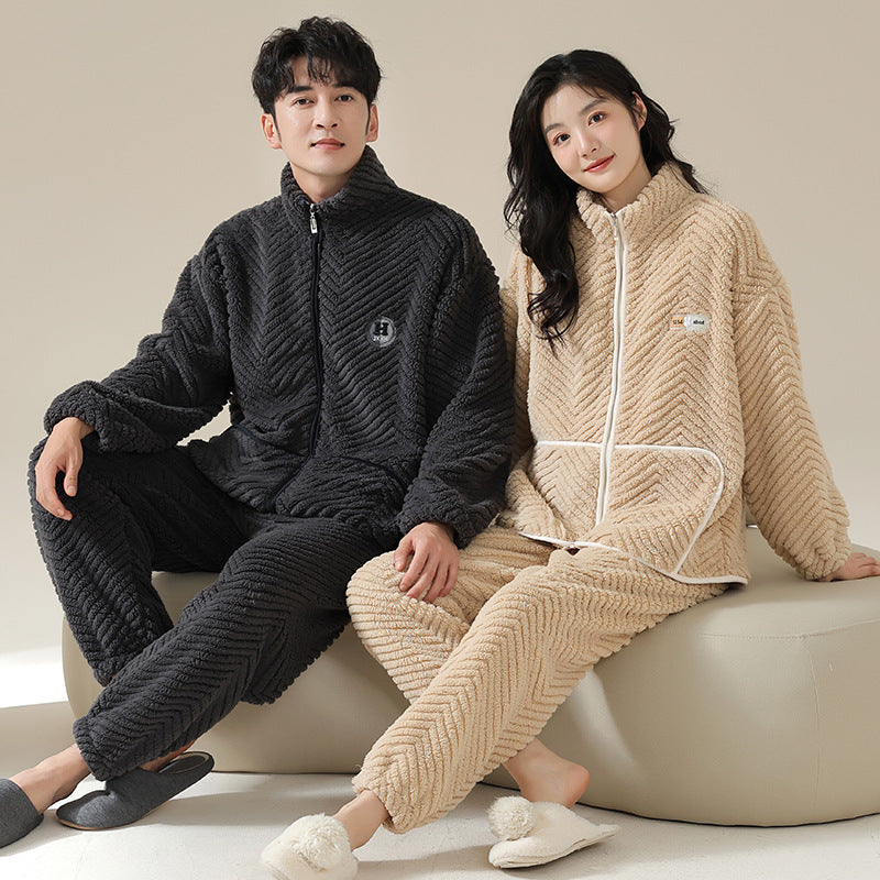Couple's sleepwear winter thick zipper cardigan can be worn as an outerwear set home clothes