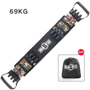69KG heavy-duty resistance training bar with multi-color elastic bands and a free INNSTAR carry bag.
