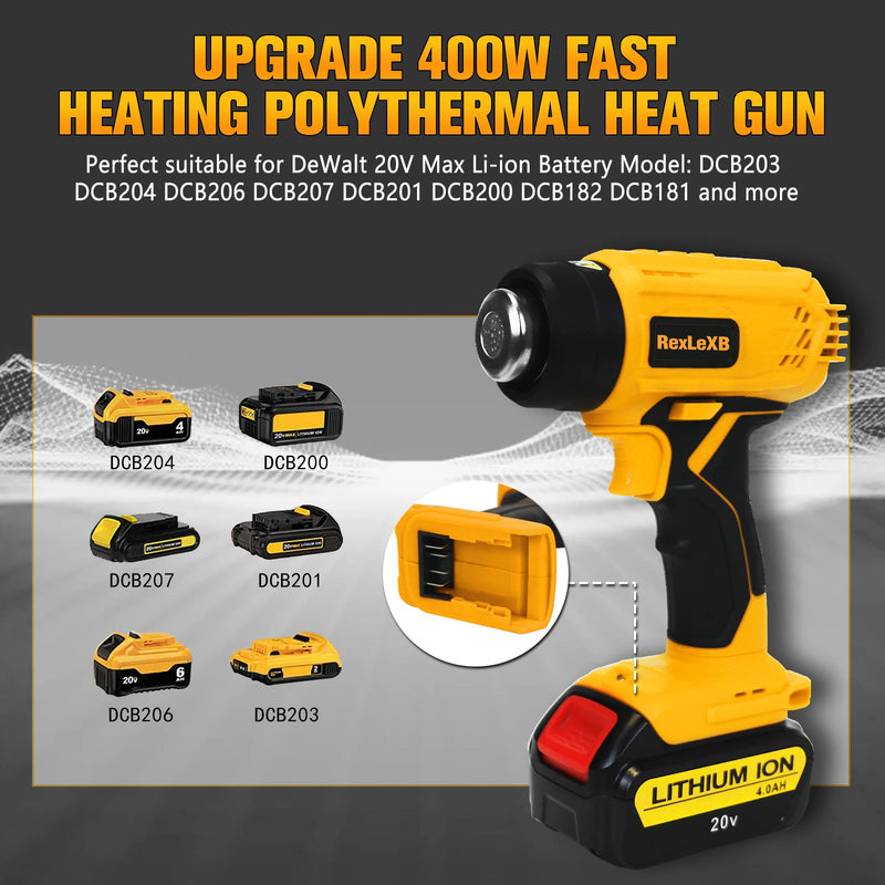 400W Cordless Heat Gun for DeWalt 20V Batteries