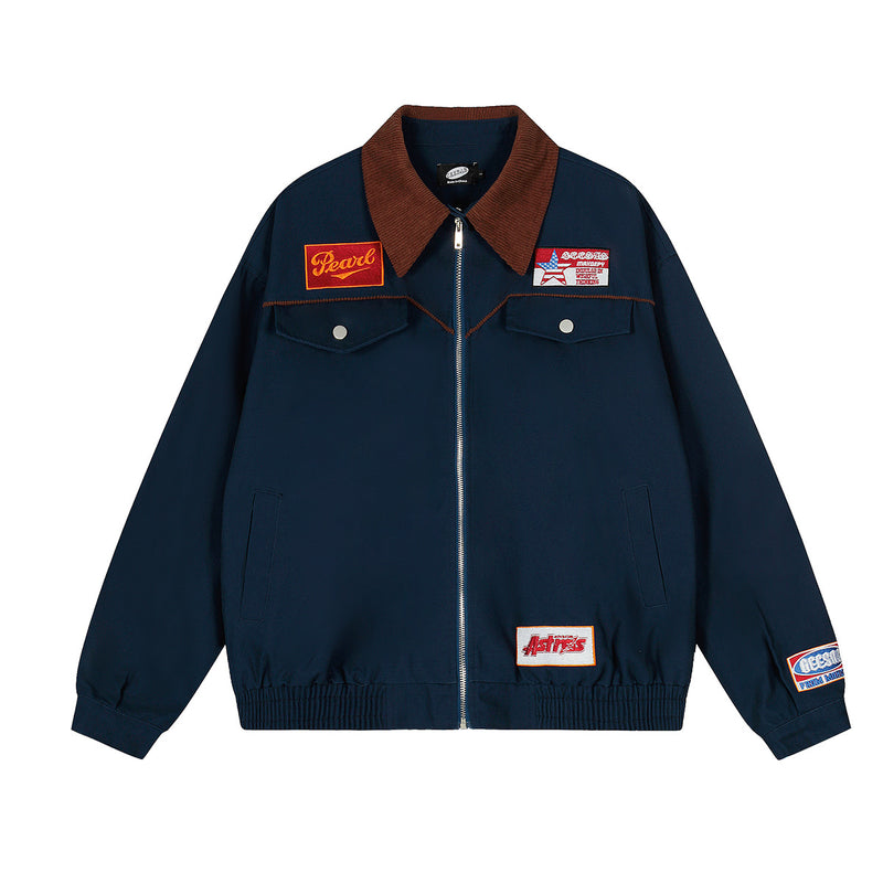 Campus style embroidered jacket with lapel Detroit jacket for men