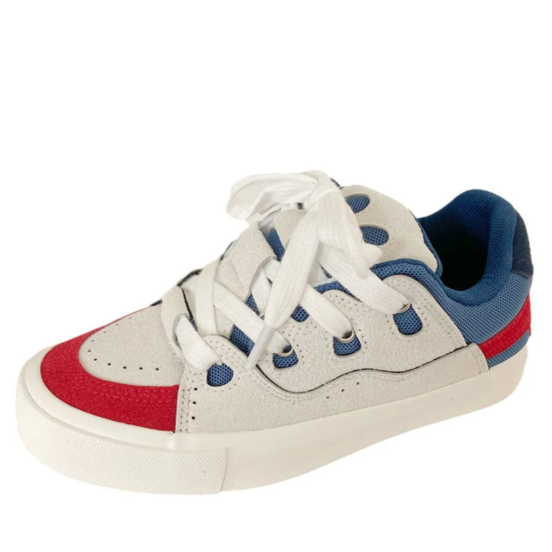 Contrast Lace Up Round Toe Flats Sneakers