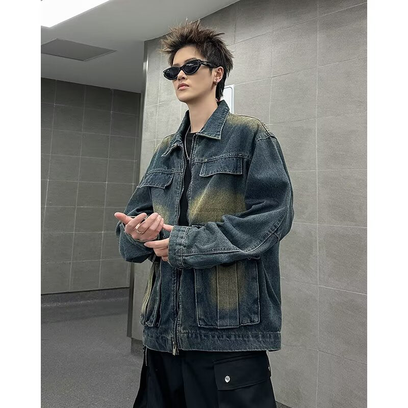 Multi pocket denim jacket for men in spring