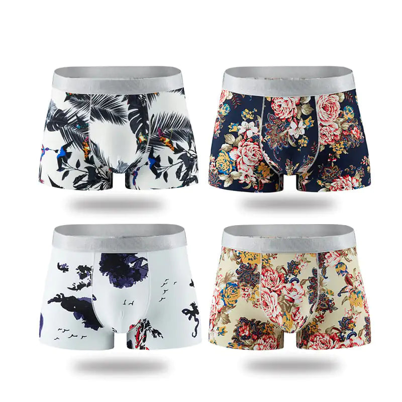 Breathable Ice Silk Men's Boxer Briefs with Print