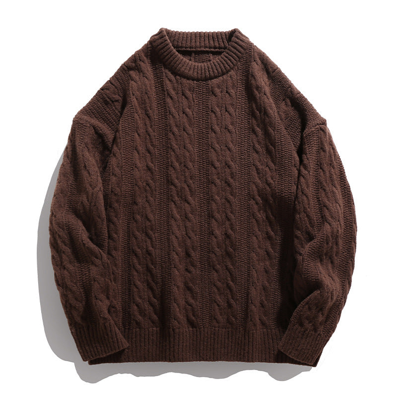 Solid color round neck sweater for men