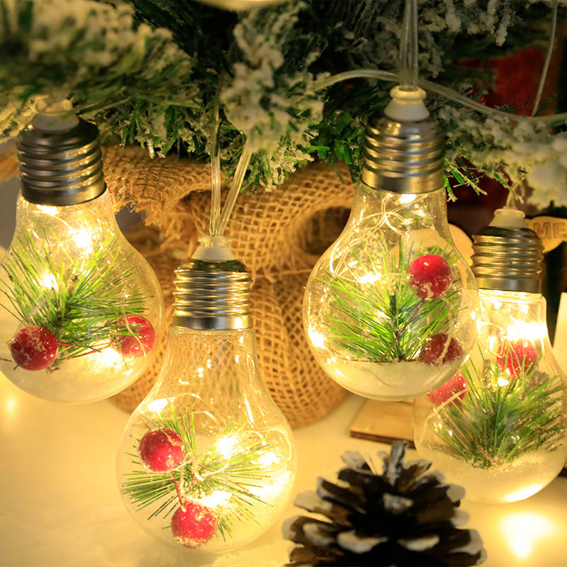Christmas Ball Bubble Lamp Pine Needle Red Fruit Snowflake Decoration Christmas Tree Pendant Decorative Lamp Copper Wire Lamp