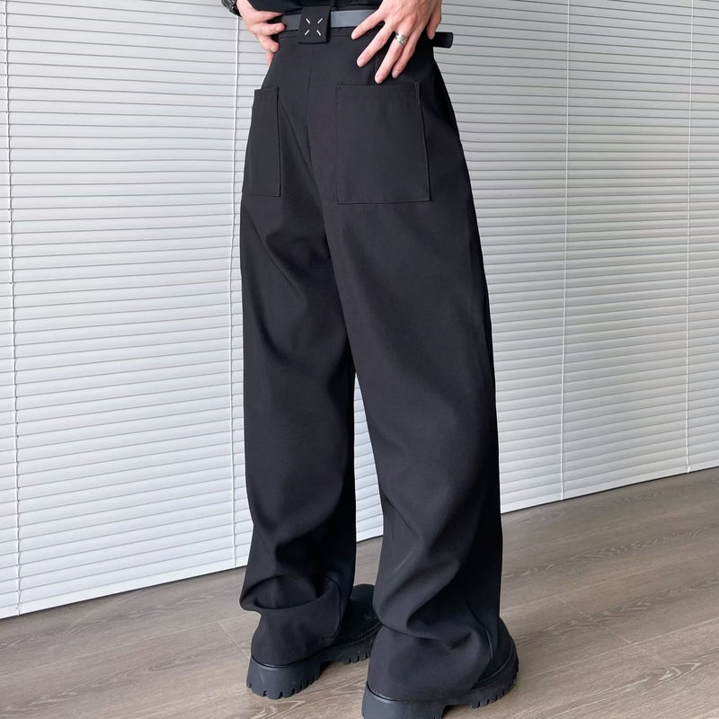Black straight leg hanging sensation trousers for men