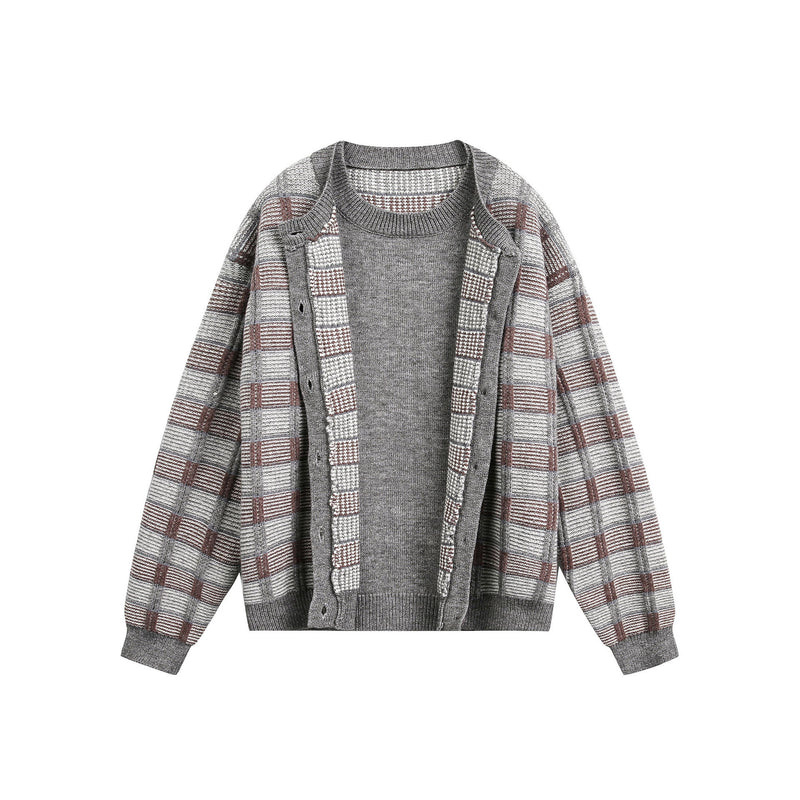 Casual Hooded Plaid Knit Sweater Jacket for Men and Women